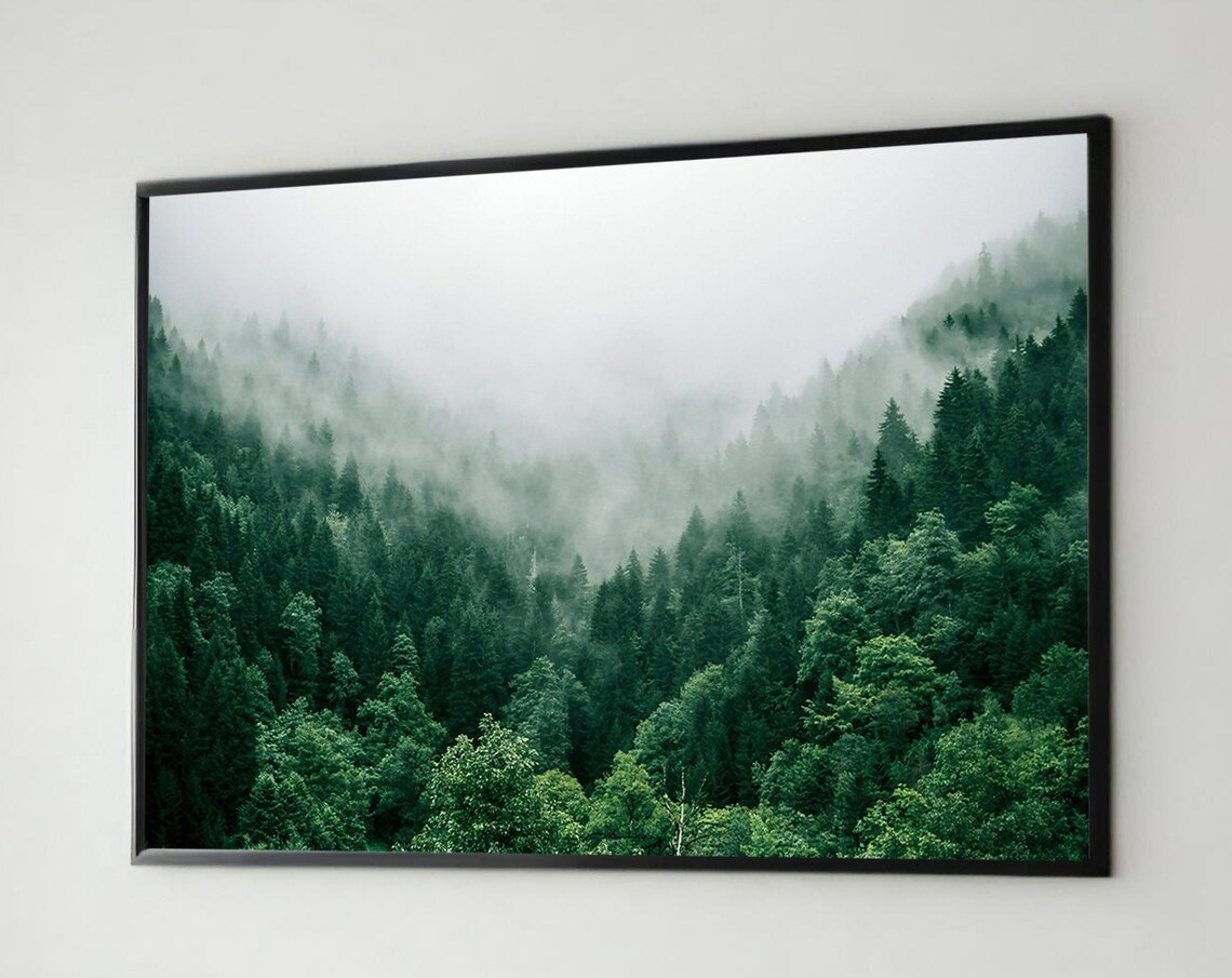 Serene Misty Forest Art Print, Modern Landscape - Image 5