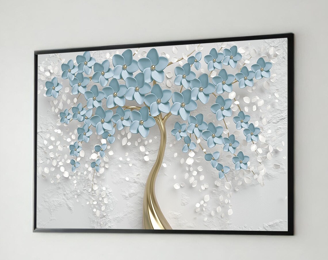 Blue Blossom Tree Art Print, Modern Floral Painting