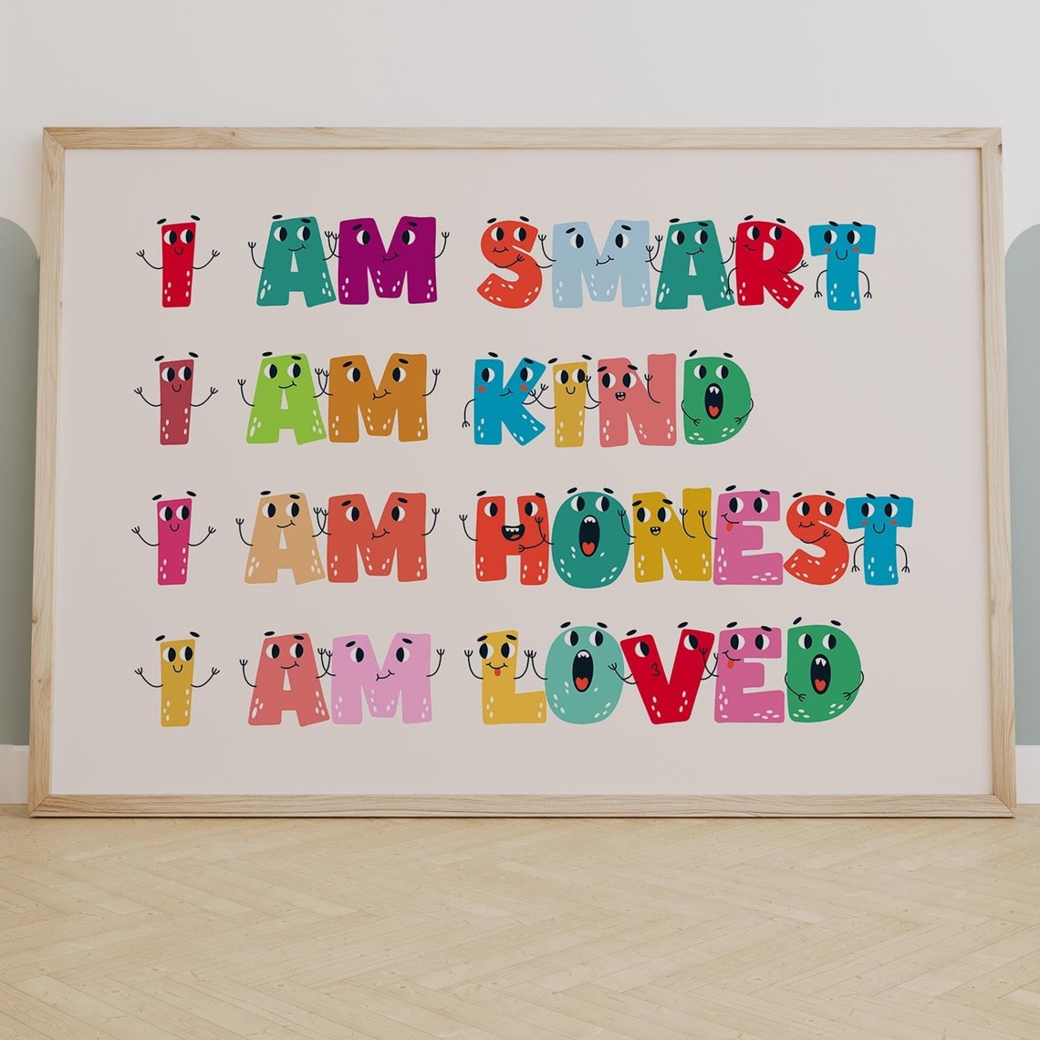 I Am Smart Kind Honest Loved Positive Affirmations Kids Poster