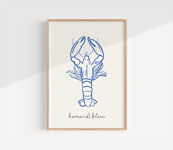 Lobster Print French Poster Retro Kitchen Wall Art Home Decor Vintage Food Mediterranean Seafood Mid Century