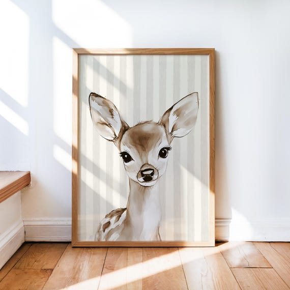 Nursery Deer Print Decor Baby Room Wall Art Boho Playroom Gender Neutral Cute Animal