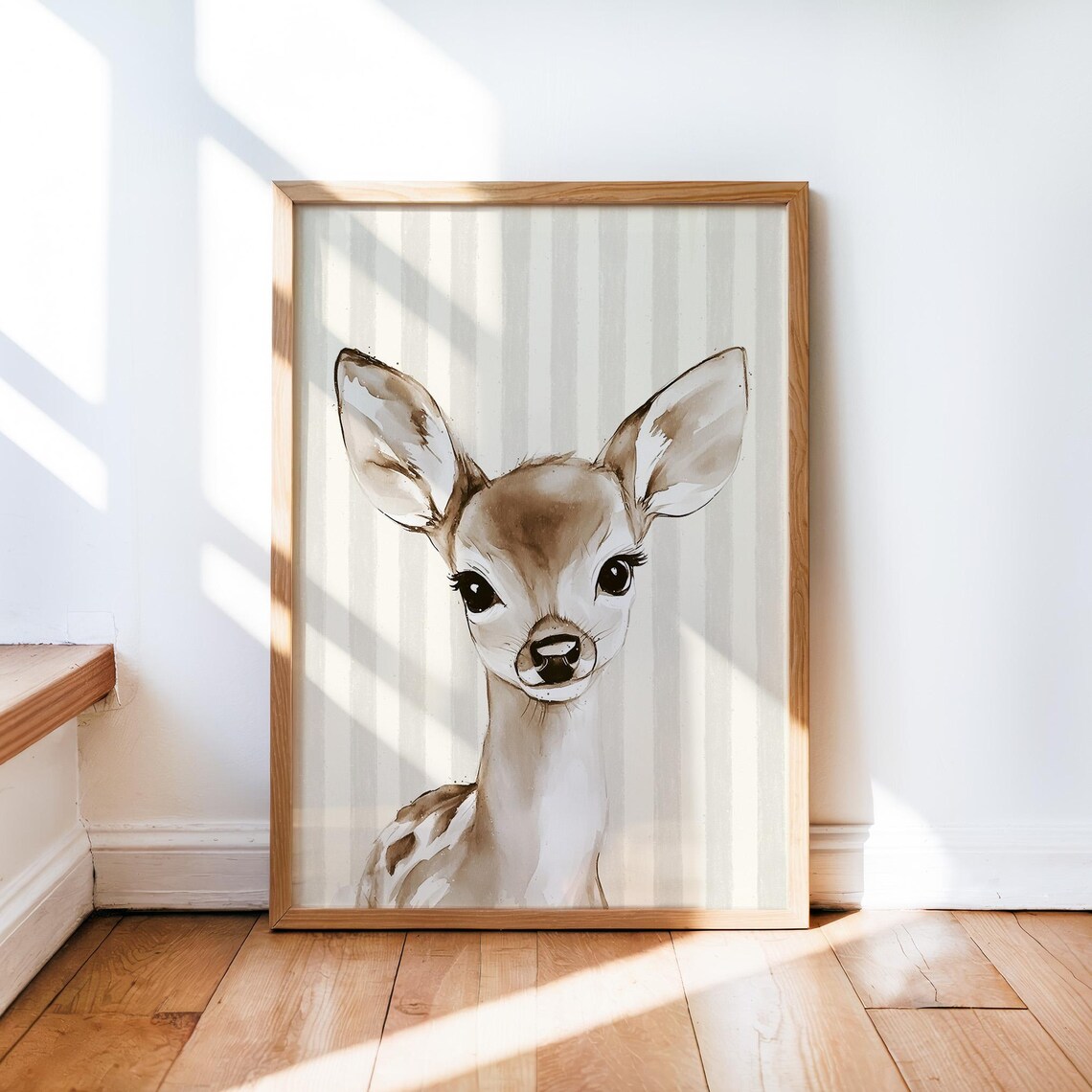 Baby Deer Fawn Sepia Watercolor Nursery Portrait Animal Wall Art