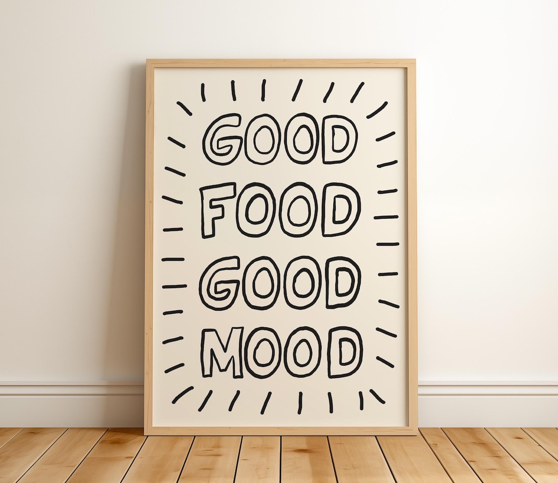 Good Food Good Mood Bold Black Lettering Kitchen Typography Poster