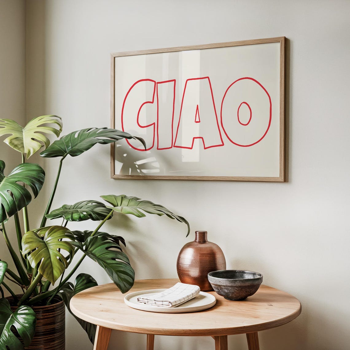 Ciao Red Outline Typography Italian Greeting Minimalist Quote Poster