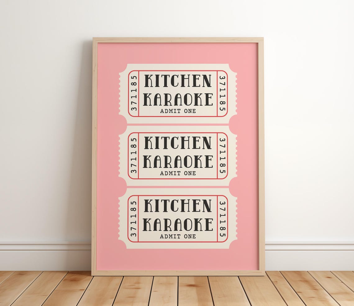 Kitchen Karaoke Pink Ticket Poster Preppy Admit One Wall Decor