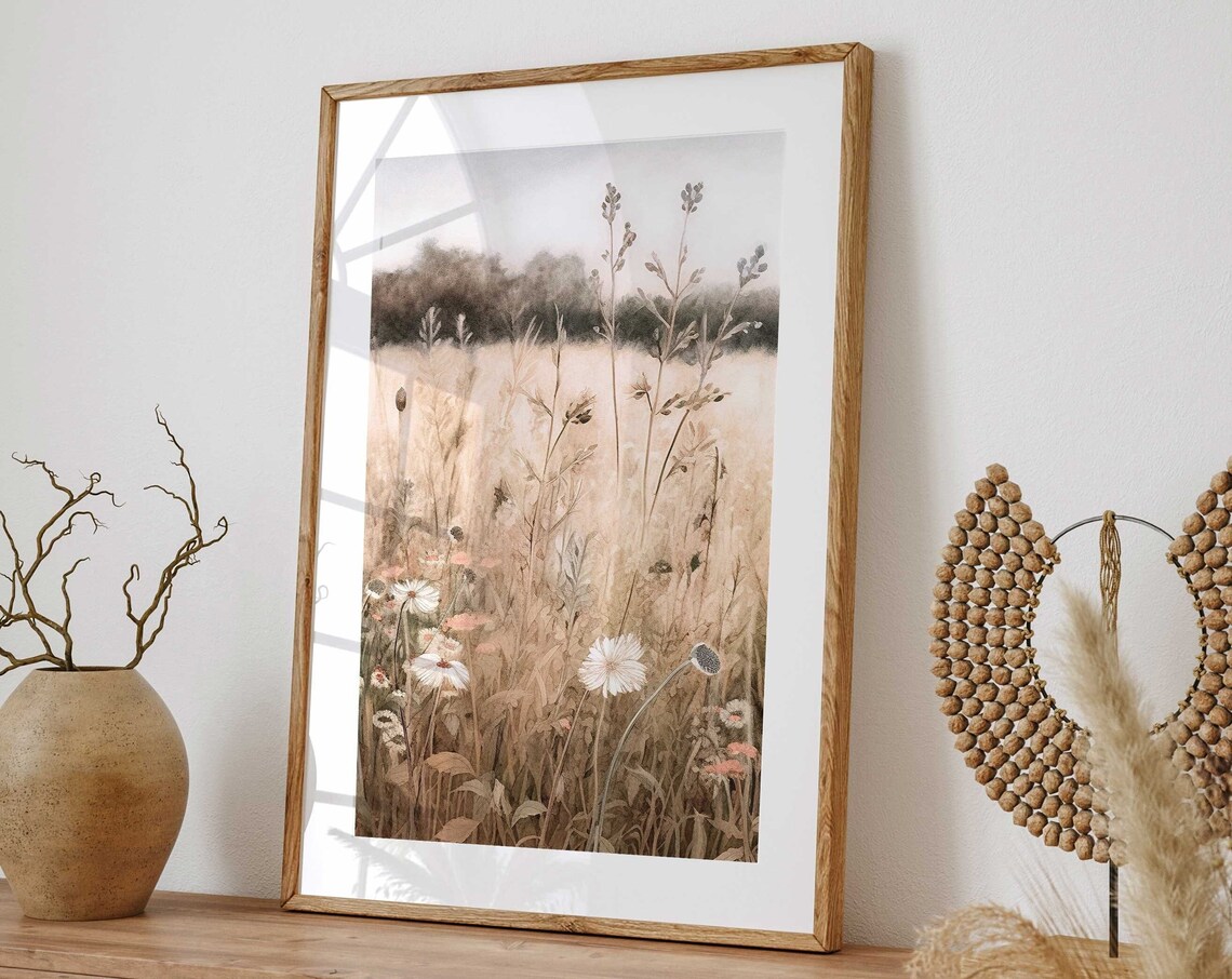 Wildflower Field Landscape, Vintage Oil Painting Art - Image 4