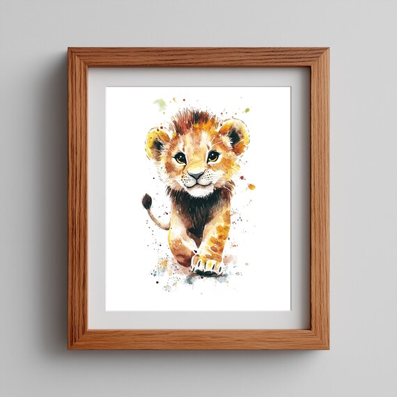 Cute Baby Lion Cub Watercolor Safari Nursery Animal Room Poster