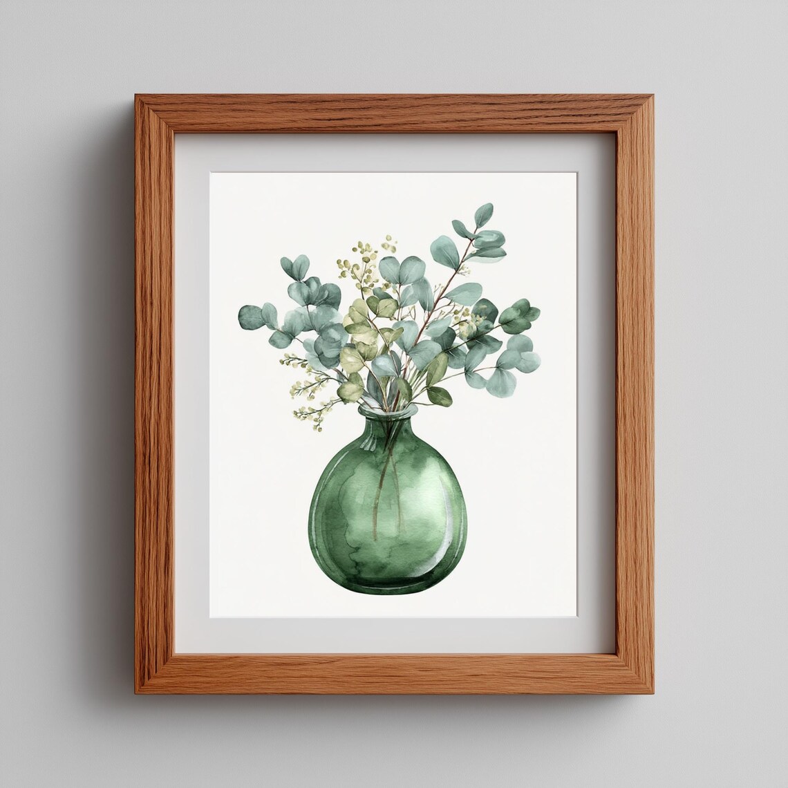 Eucalyptus Vase Watercolor Minimalist Green Botanical Leaf Stem Wall Art