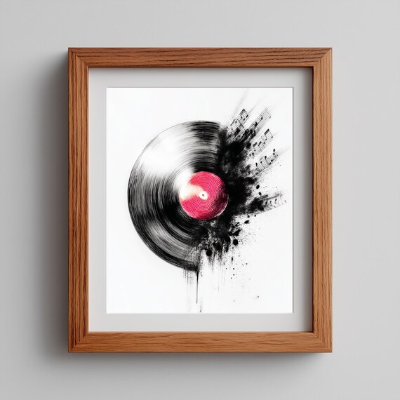 Vinyl Record Wall Art Grunge Music Decor Black And White Painting Retro Dj Print 61