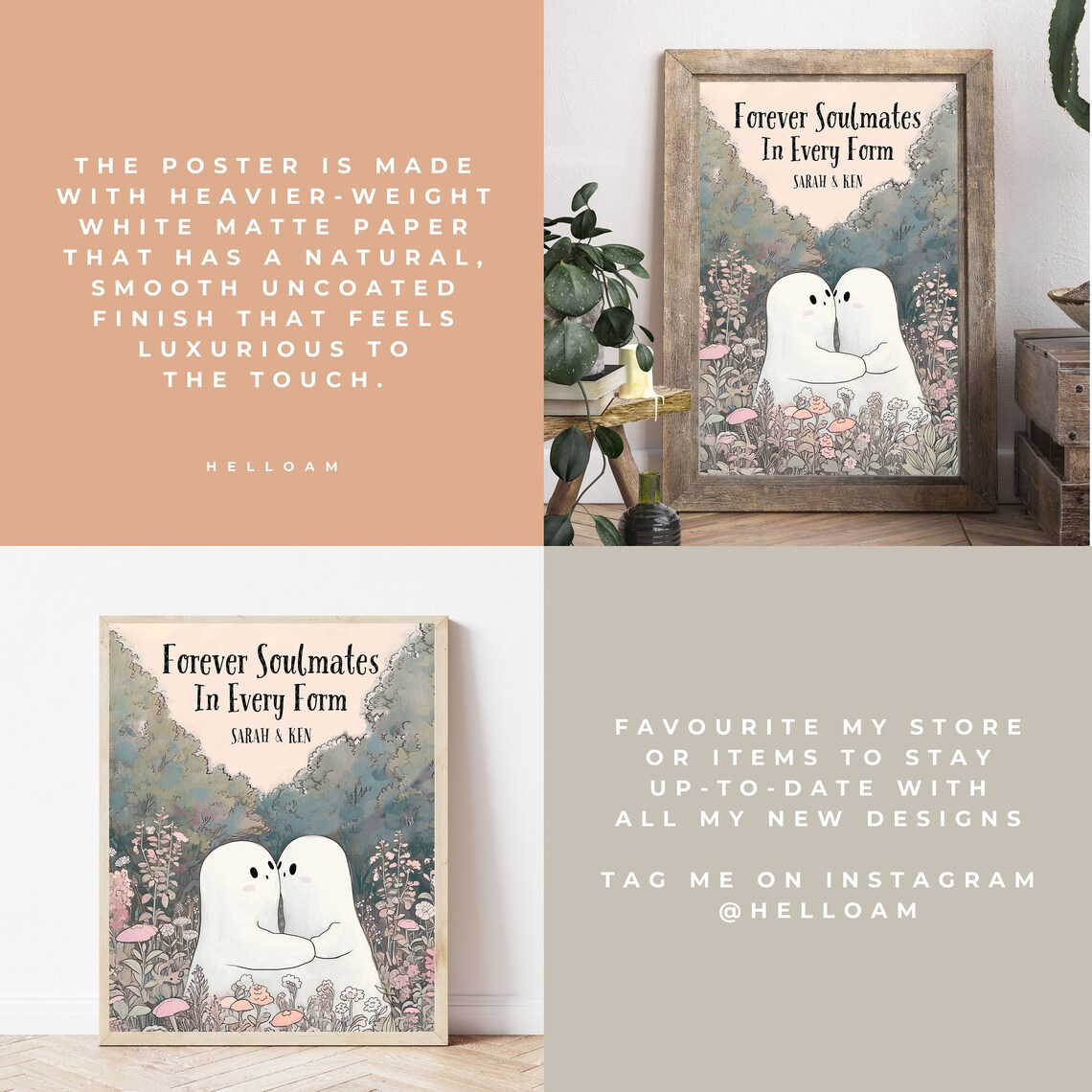 Personalized Ghost Couple Kissing Forever Soulmates Wildflower Meadow Poster - Image 3