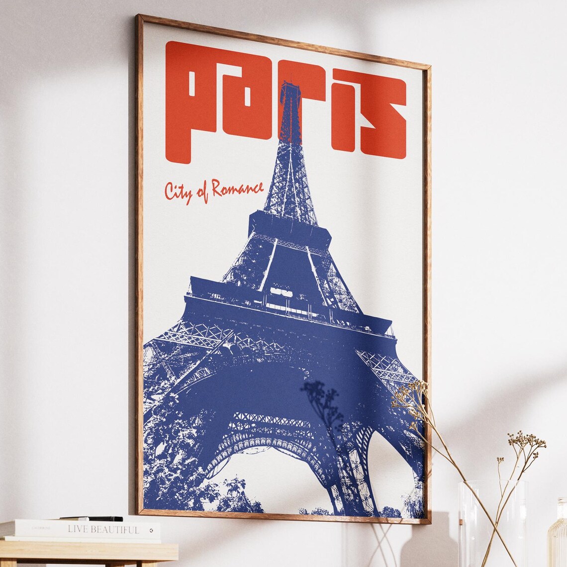 Paris City of Romance Retro Poster Red Blue Eiffel Tower Pop Art Decor