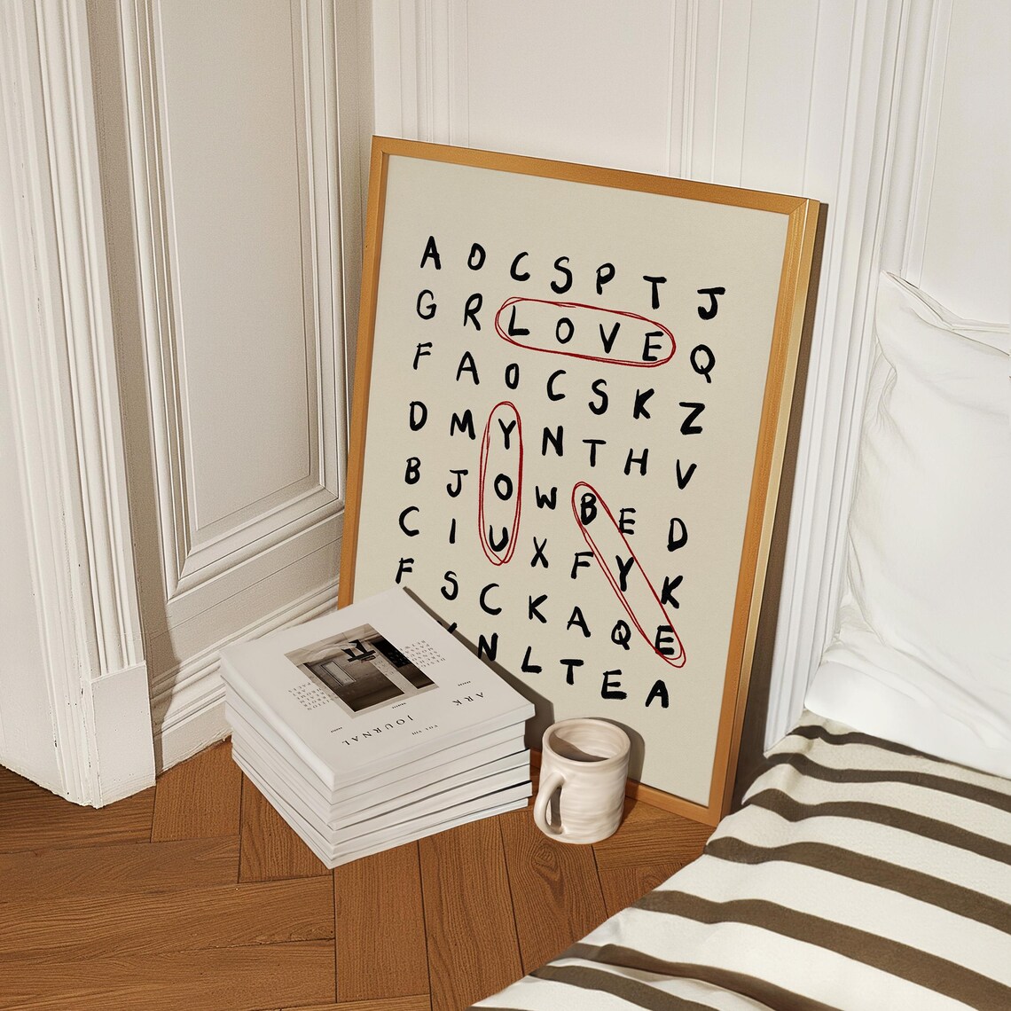 Love You Bye Crossword Hallway Sign, Typography Print - Image 3