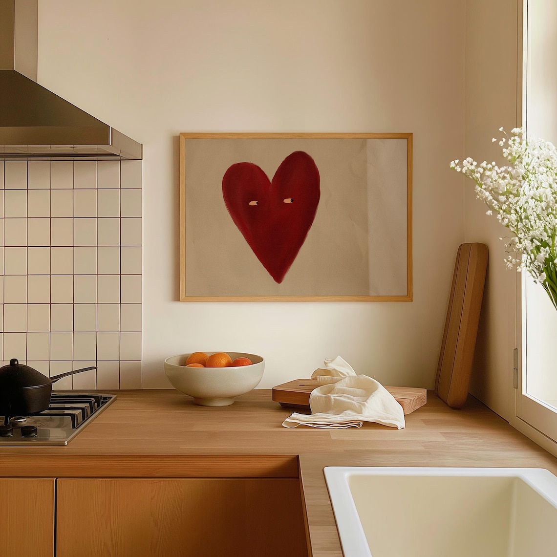 Love Heart Print, Red Vintage Style Wall Art - Image 4