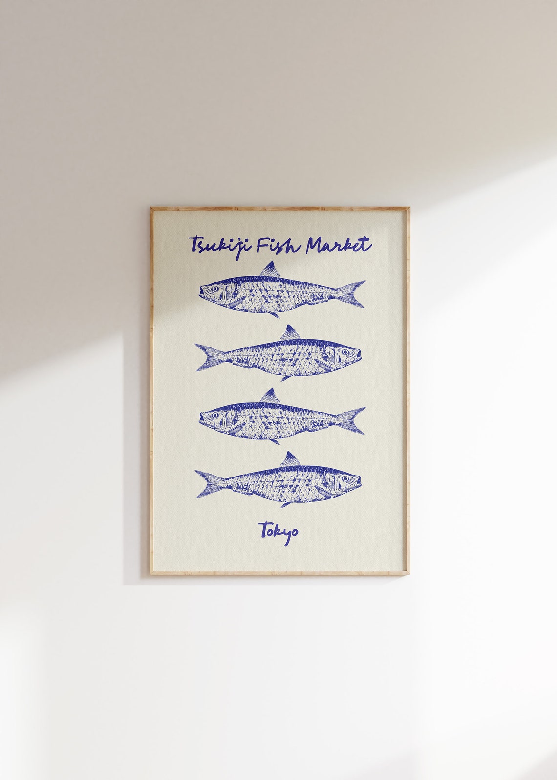 Tsukiji Fish Market Tokyo Blue Sardine Illustration Travel Poster - Image 4