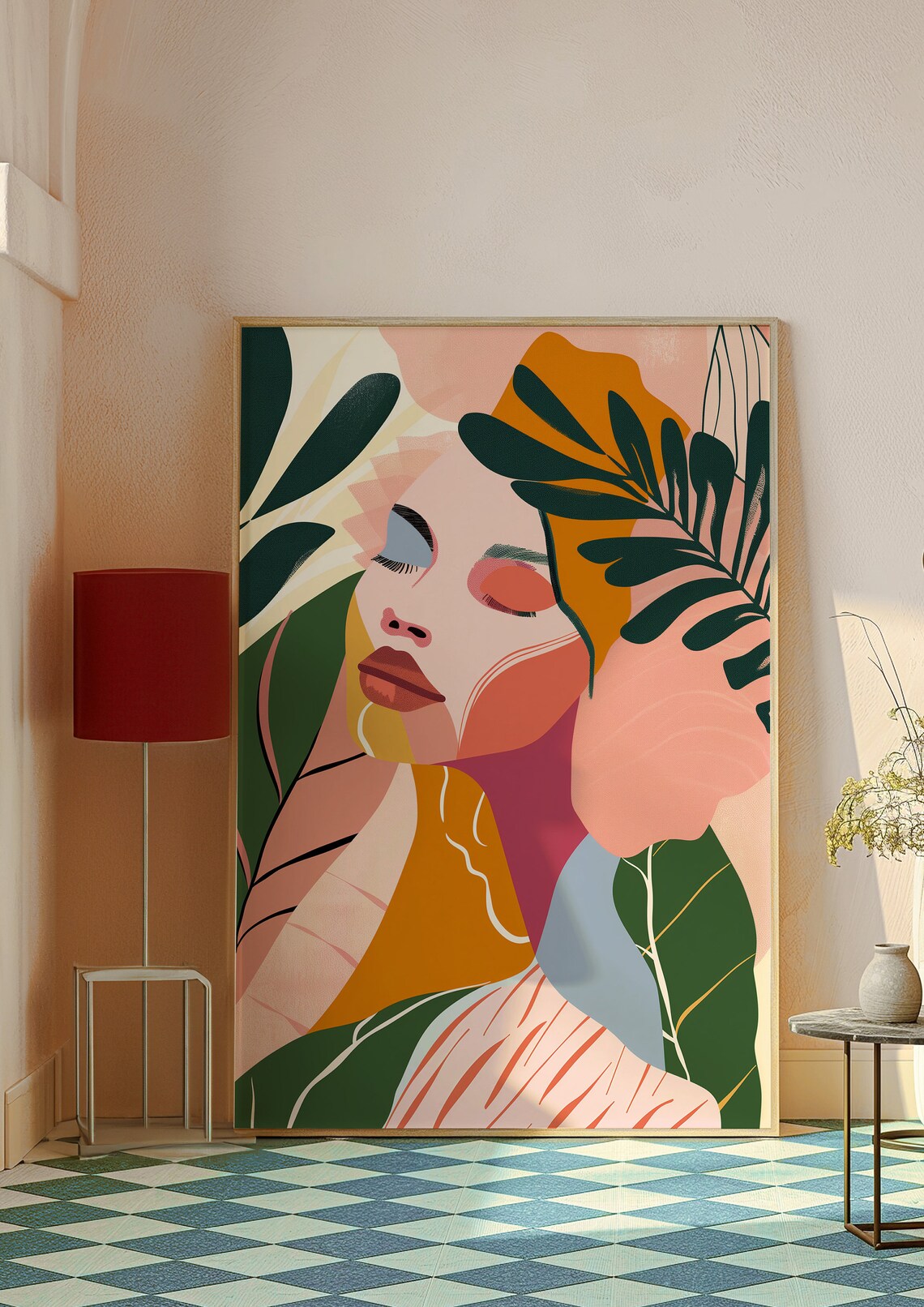Woman Face Among Lush Tropical Leaves Dreamy Portrait Poster - Image 7