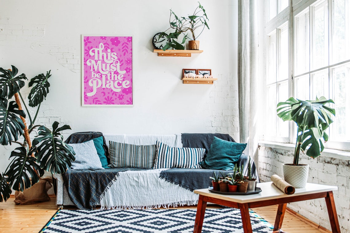 This Must Be The Place Quote Poster On Bright Pink Flower Pattern - Image 9