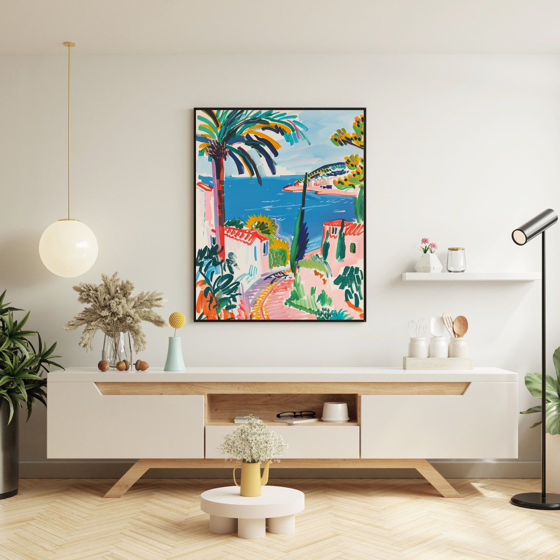 Bright Coastal Town Bay with Palm Trees Matisse Inspired Poster - Image 7