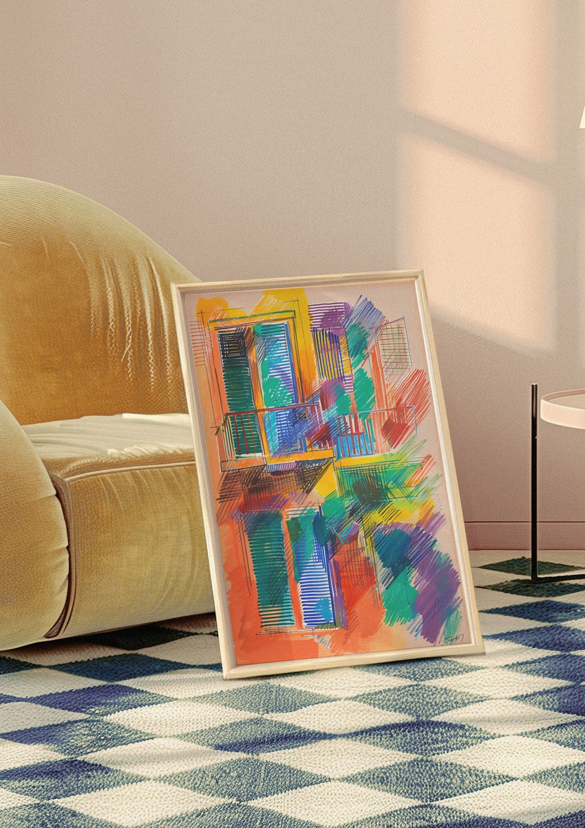Vibrant Architectural Balcony Facade Sketch Colorful Modern Poster - Image 3