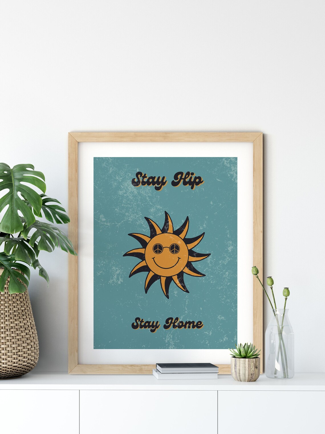 Stay Hip Stay Home Smiling Sun Peace Shades Retro Slang Poster - Image 5