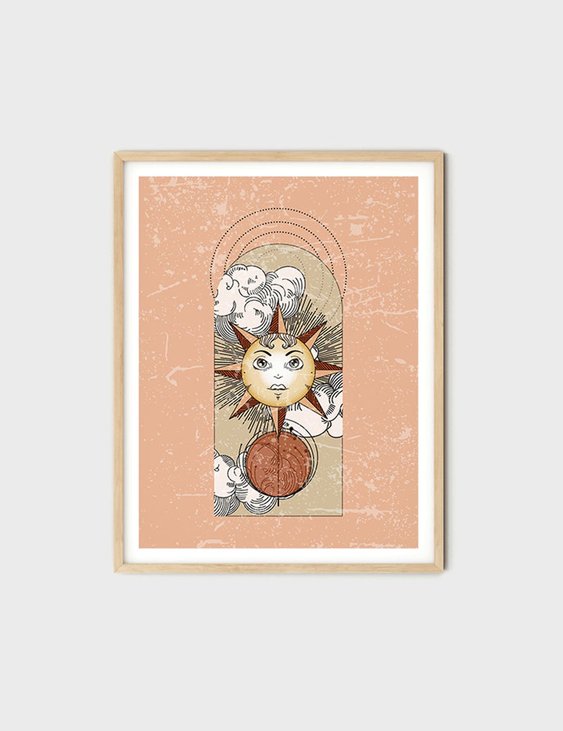 Celestial Sun Face With Moon Medallion Peach Vintage Spirit Poster - Image 4