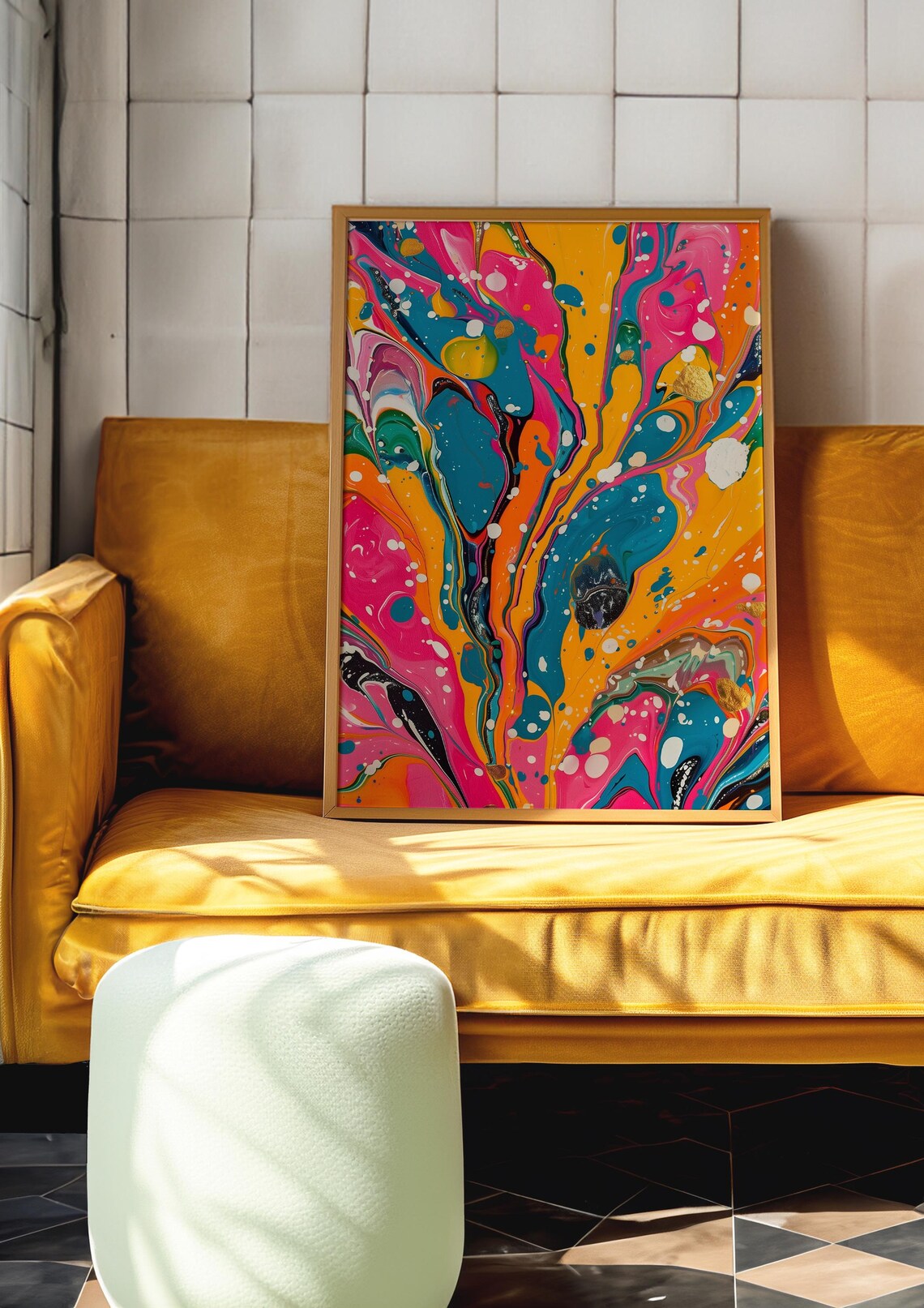 Colorful Fluid Marble Abstract Painting Pink Orange Teal Swirl Poster - Image 4