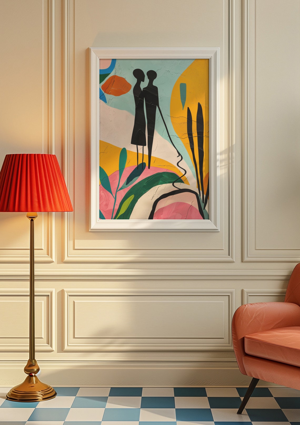 Modern Couple Silhouette Botanical Love Theme Abstract Wall Art - Image 6