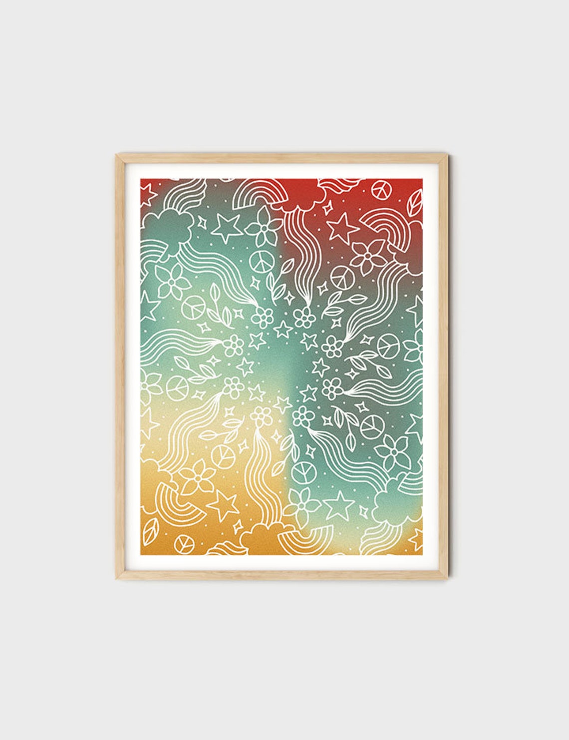 Retro Sun And Moon Doodle Pattern Groovy 70s Tri-Color Art Poster - Image 8