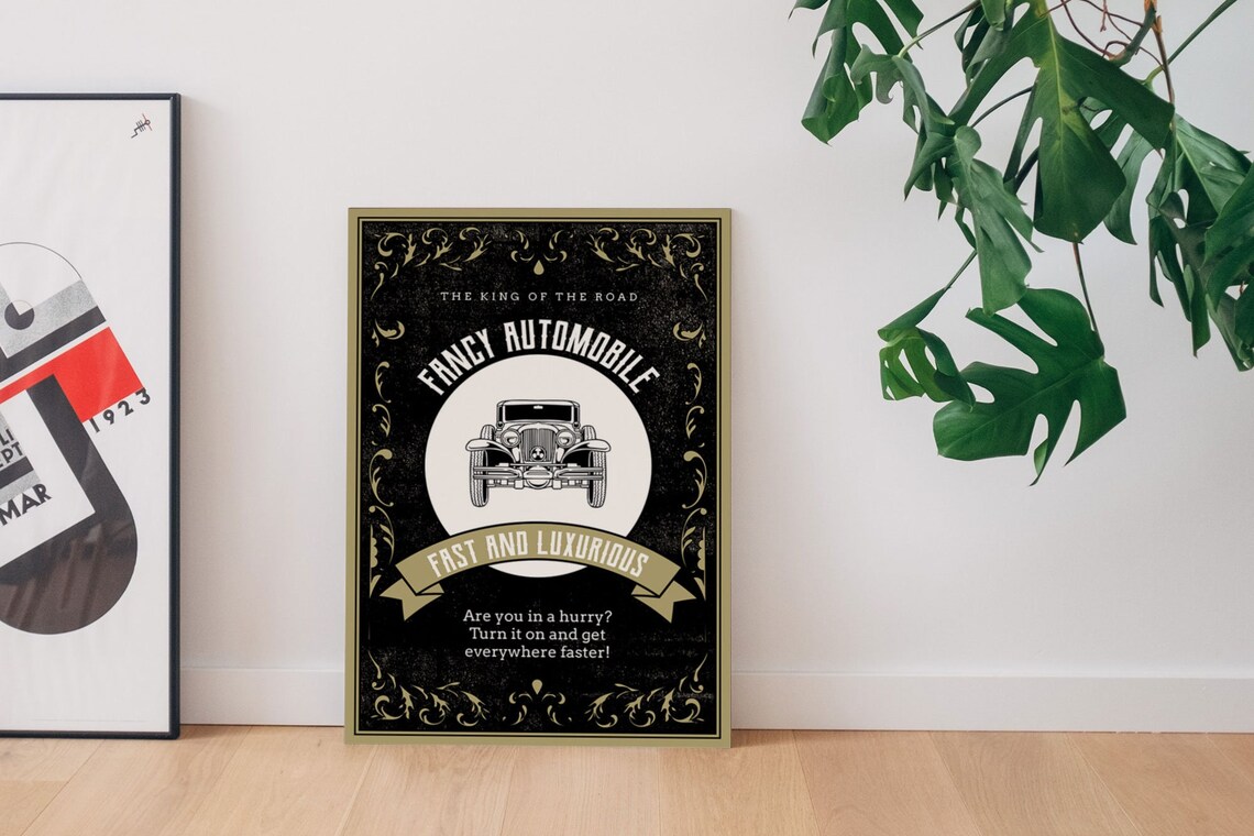 Fancy Automobile King Of The Road Vintage Car Poster Black Gold - Image 5
