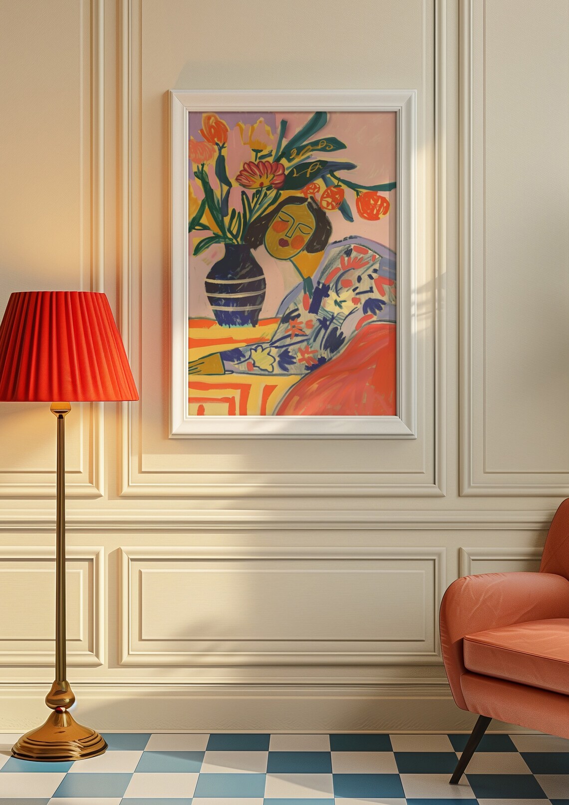 Dreamy Woman Leaning by a Blue Vase of Tulips Matisse Art Poster - Image 9