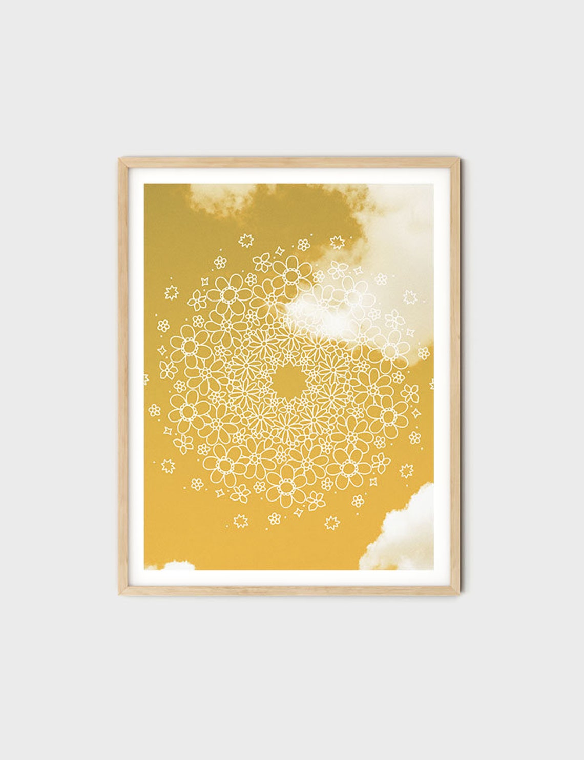 Mustard Yellow Daisy Circle Mandala Line Art Boho Spirit Wall Poster - Image 9