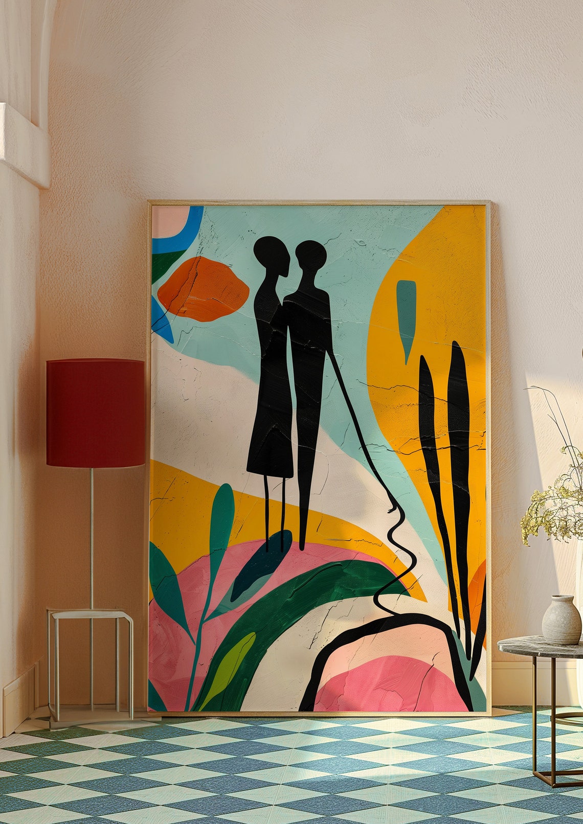 Embracing Couple Black Silhouette Colorful Abstract Garden Poster - Image 7