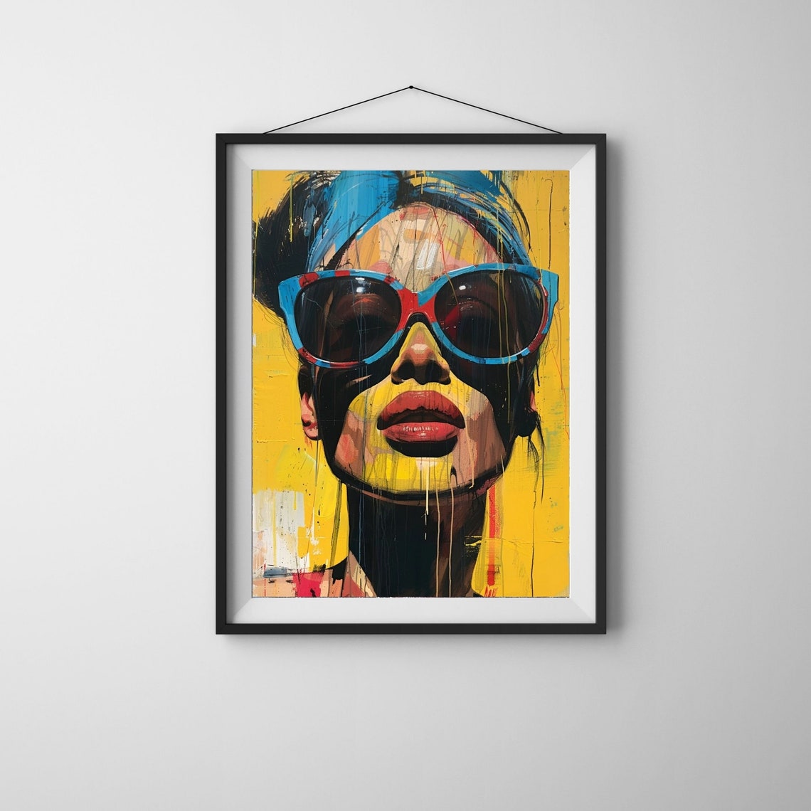Bold Pop Art Woman With Big Sunglasses Poster On Yellow Paint - Image 4