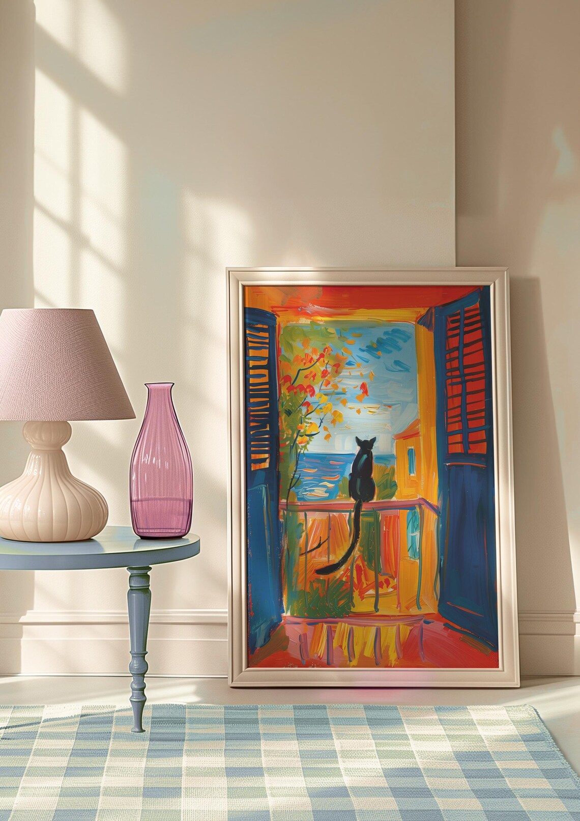 Cat on Balcony, Mediterranean Landscape Art Print - Image 7