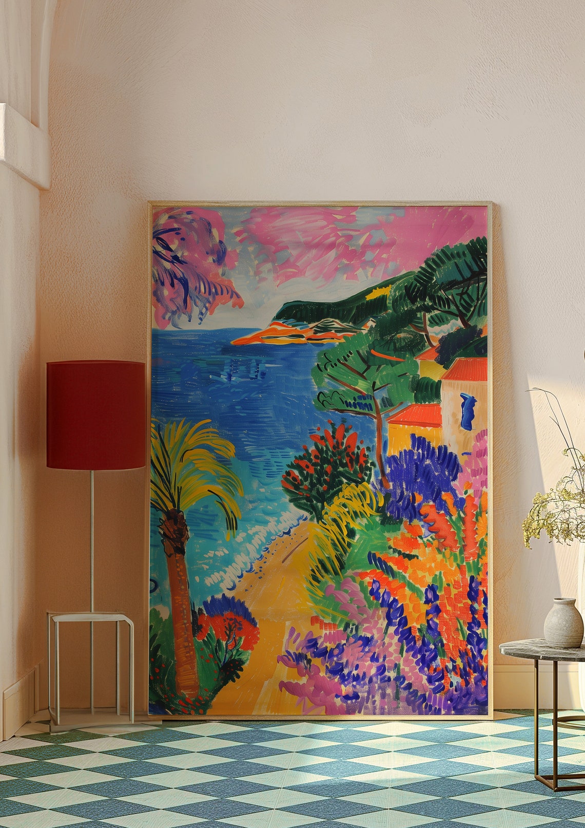 Expressionist Coastal Bay Palm Flowers Seaside Travel Poster - Image 5