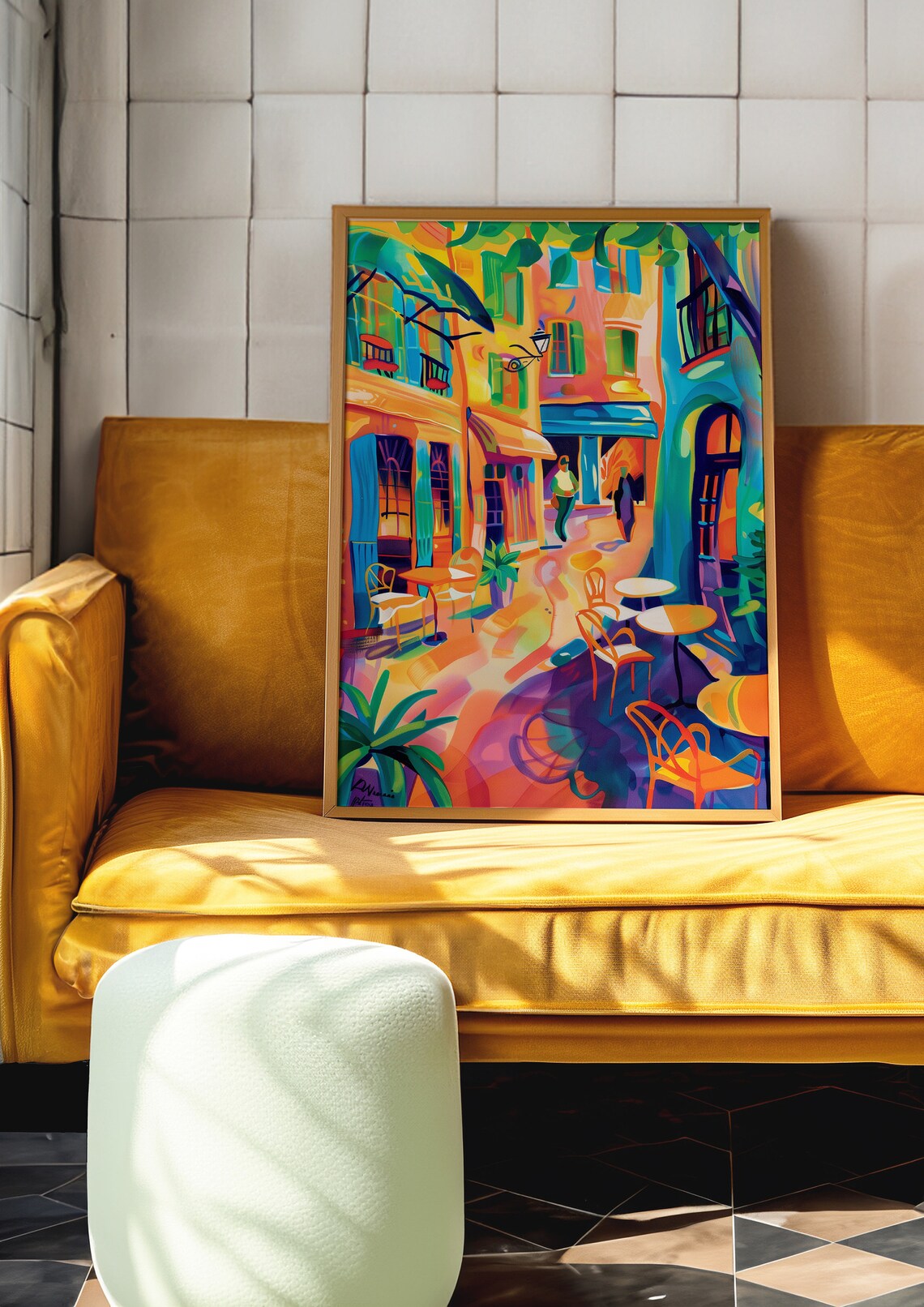 Sunny European Cafe Street Outdoor Seating Colorful Travel Poster - Image 5