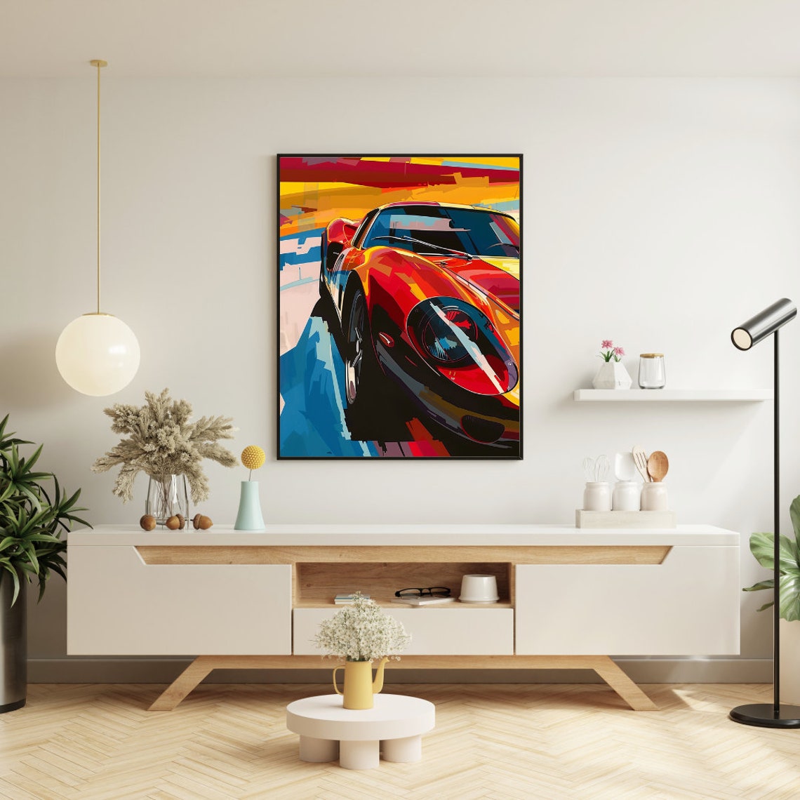 Retro Red Race Car Pop Art Poster With Bold Abstract Sunset Hues - Image 8