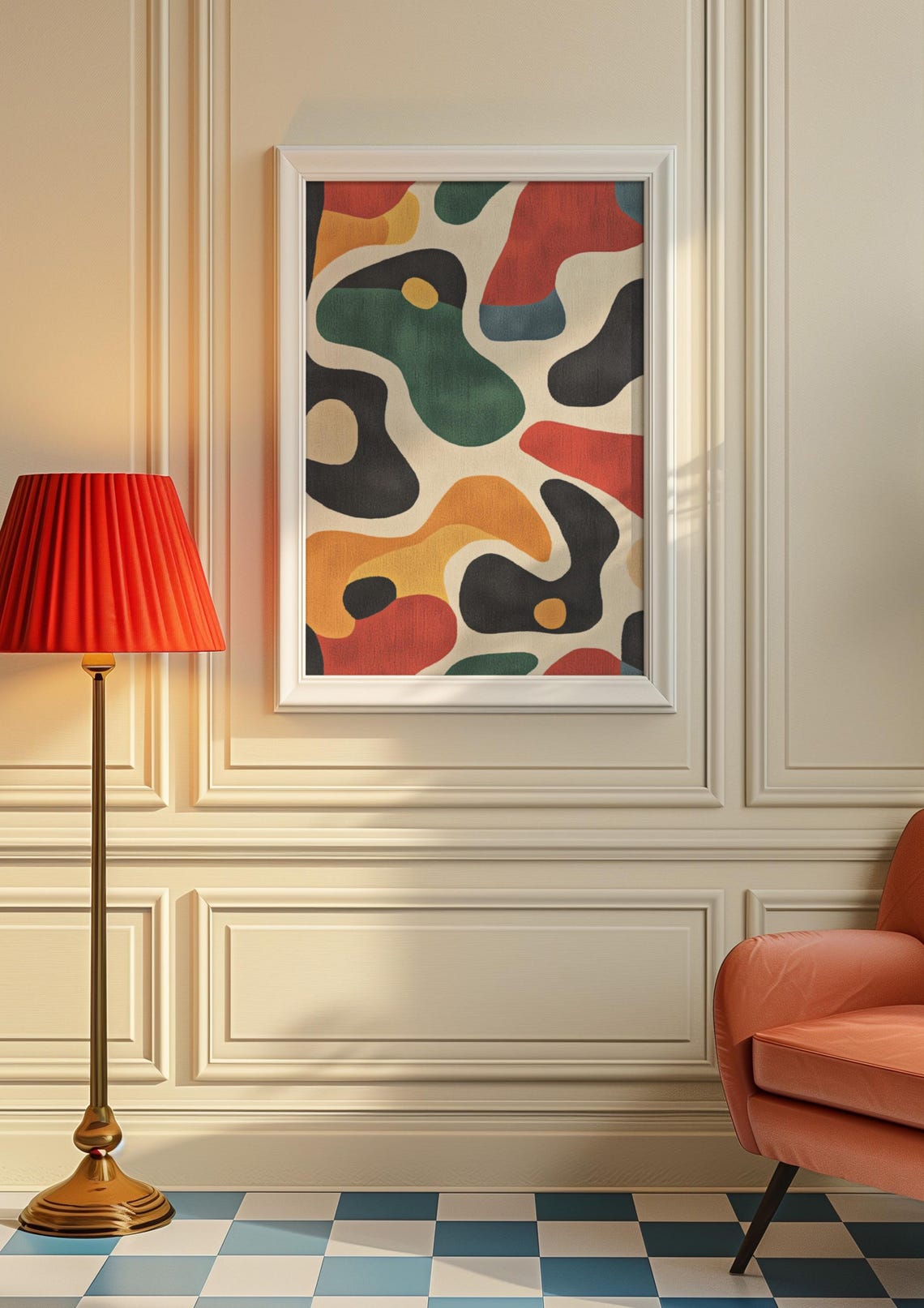 Mid-Century Organic Blob Abstract Red Green Black Beige Poster - Image 6