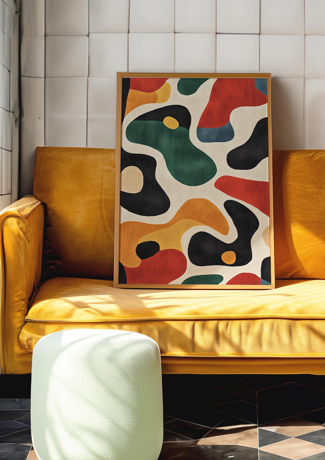 Mid-Century Organic Blob Abstract Red Green Black Beige Poster - Image 4