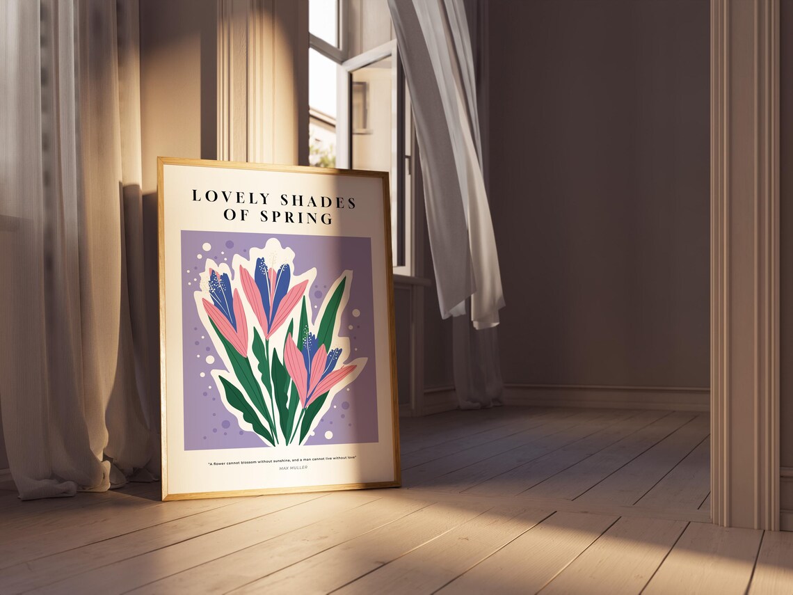 Lovely Shades Of Spring Pink Blue Blooms Purple Quote Poster Print - Image 4