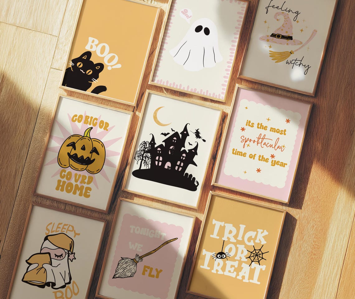 Halloween Wall Art Set Spooky Cute Ghost Prints Witch And Haunted House Decor Pumpkin Halloween Wall Decor Seasonal Art Prints - Image 4