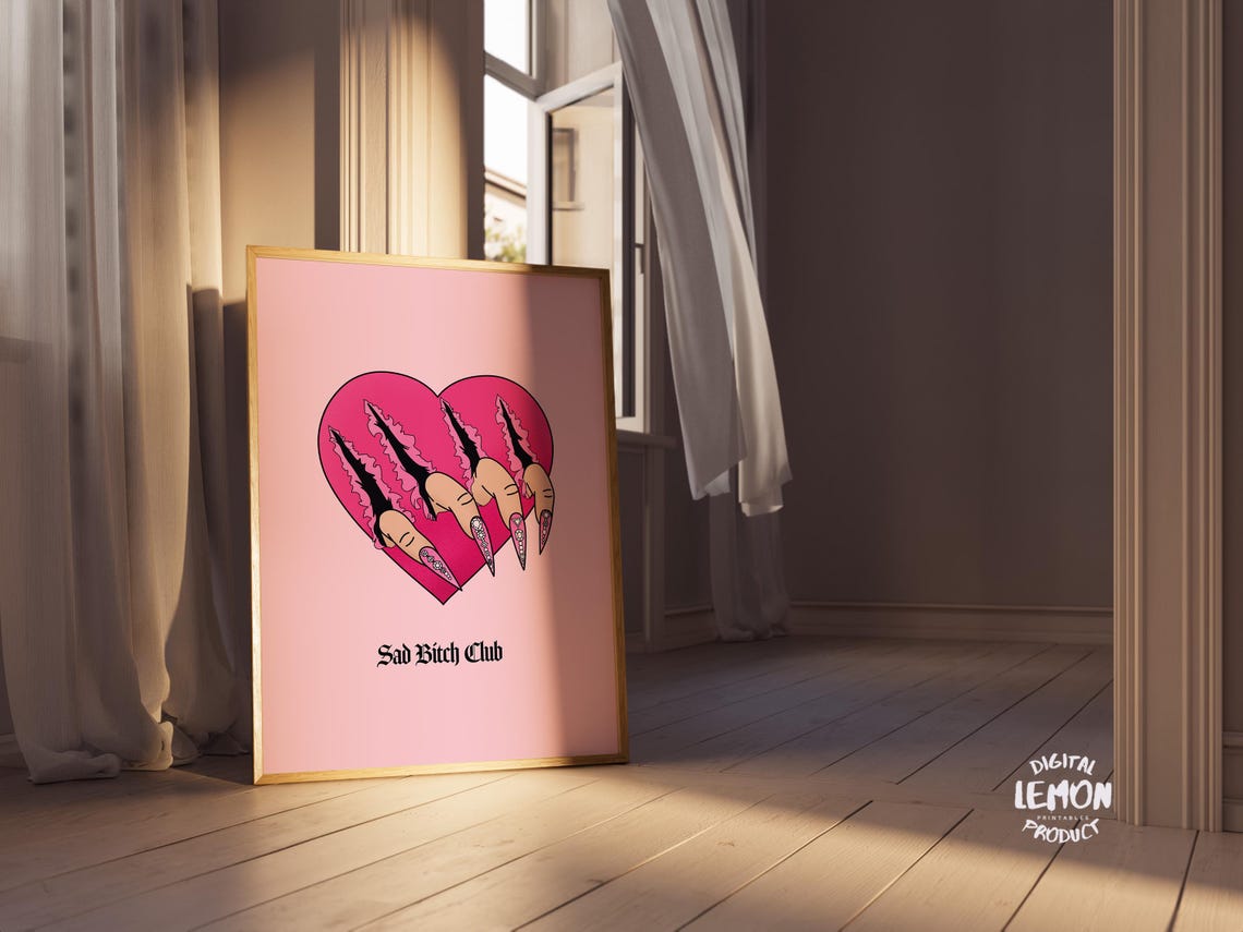 Sad Bitch Club Heart Claw Marks Pink Edgy Gothic Feminist Poster - Image 3