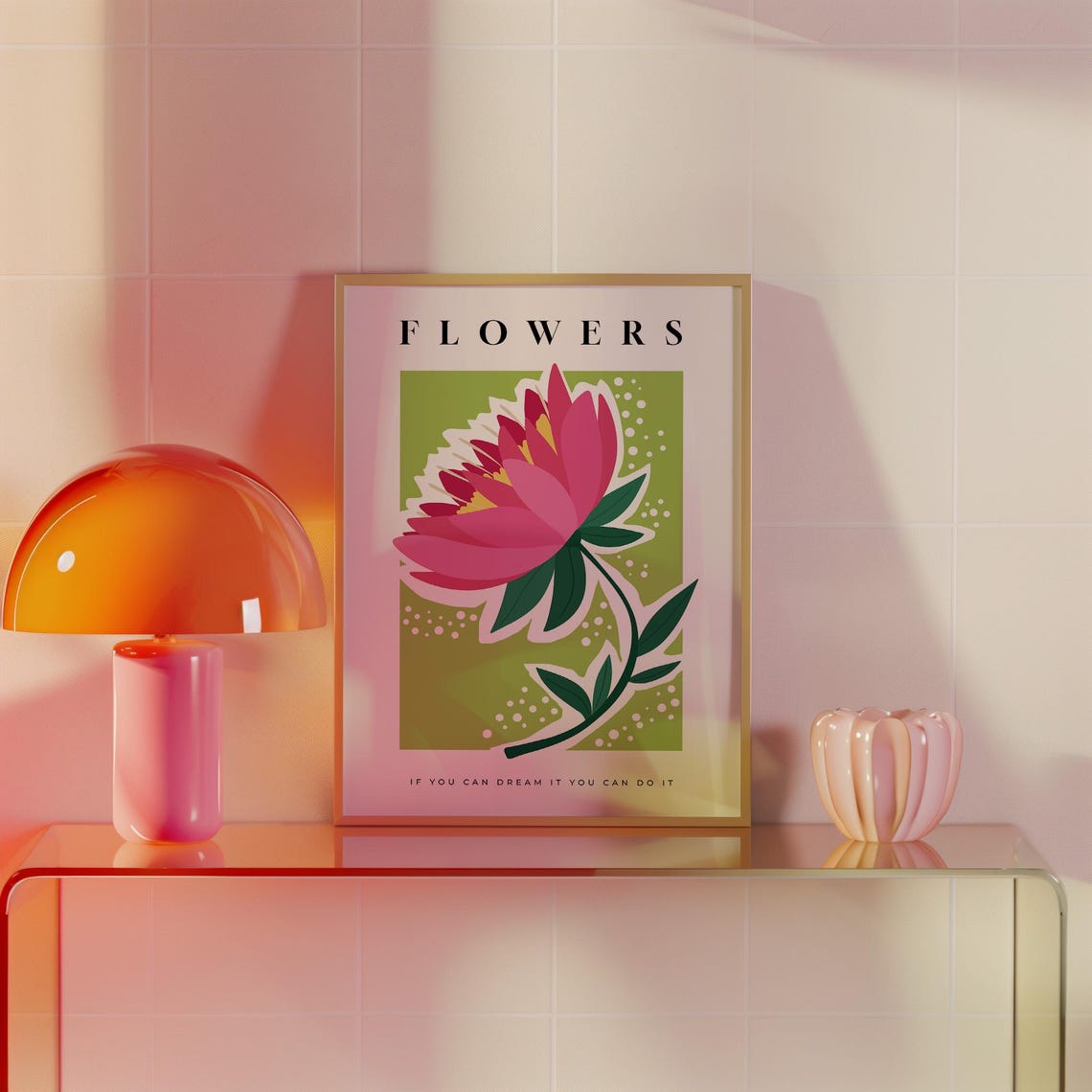 Inspirational Flowers Quote Pink Bloom Green Botanical Poster Print - Image 4
