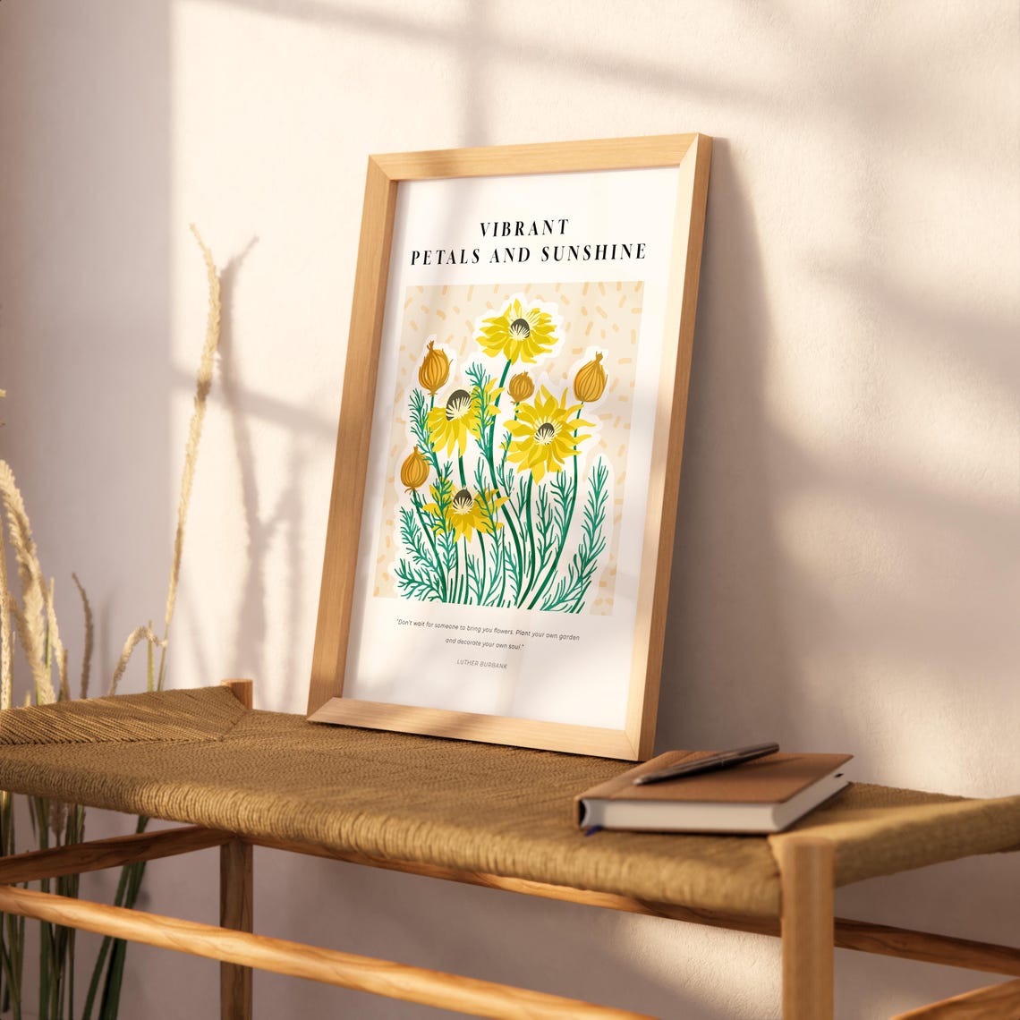 Vibrant Petals and Sunshine Yellow Daisy Quote Botanical Poster - Image 2