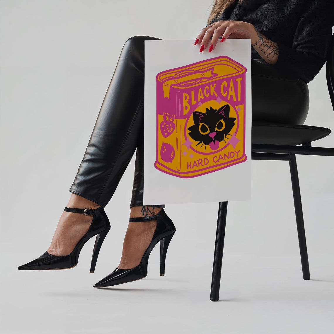 Black Cat Hard Candy Vintage Tin Retro Kitchen Cat Illustration Poster - Image 3