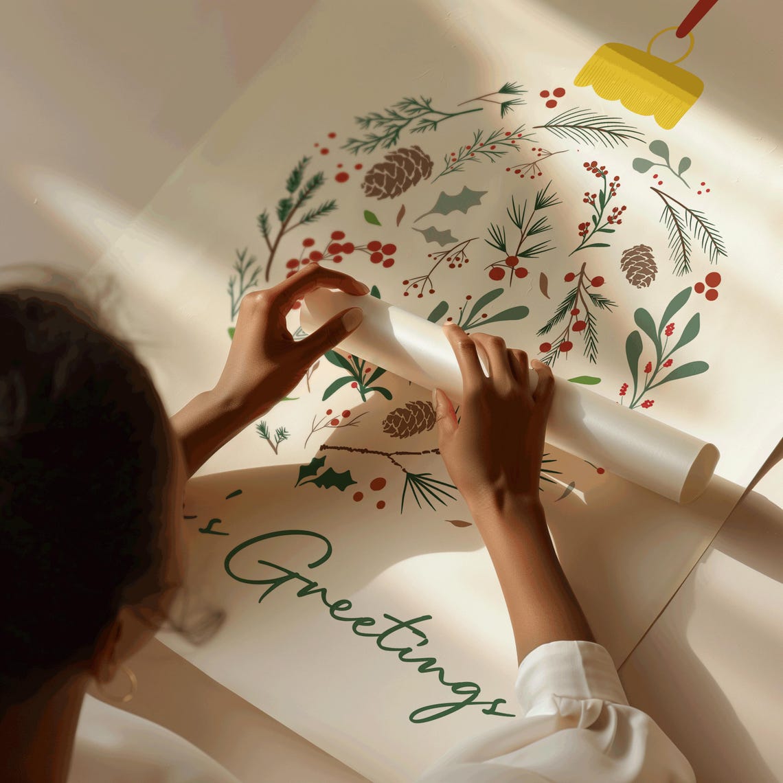 Season's Greetings Botanical Ornament Bauble Green Holiday Wall Print - Image 4