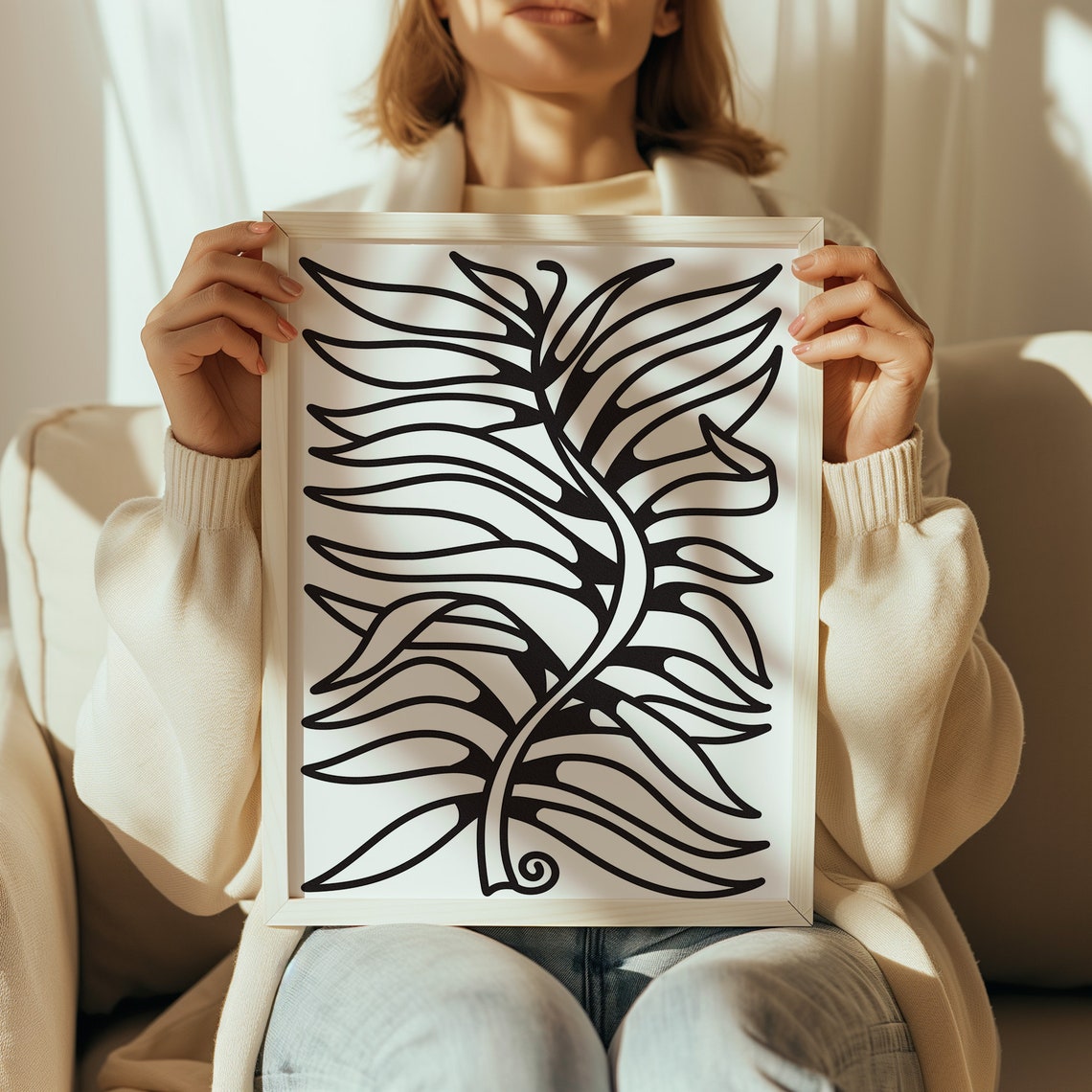 Minimalist Black Line Art Leaf Branch Mid Century Botanical Poster - Image 4