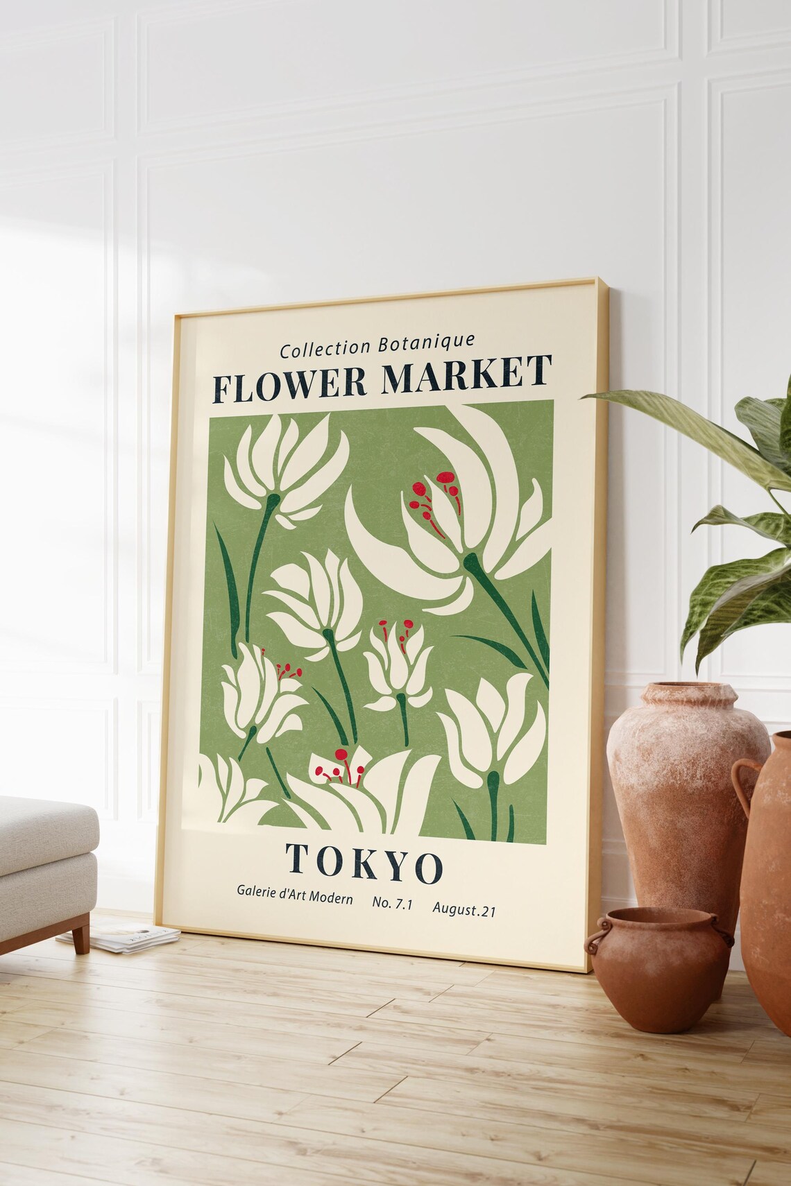 Flower Market Tokyo White Lilies Green Botanical Vintage Style Poster - Image 3