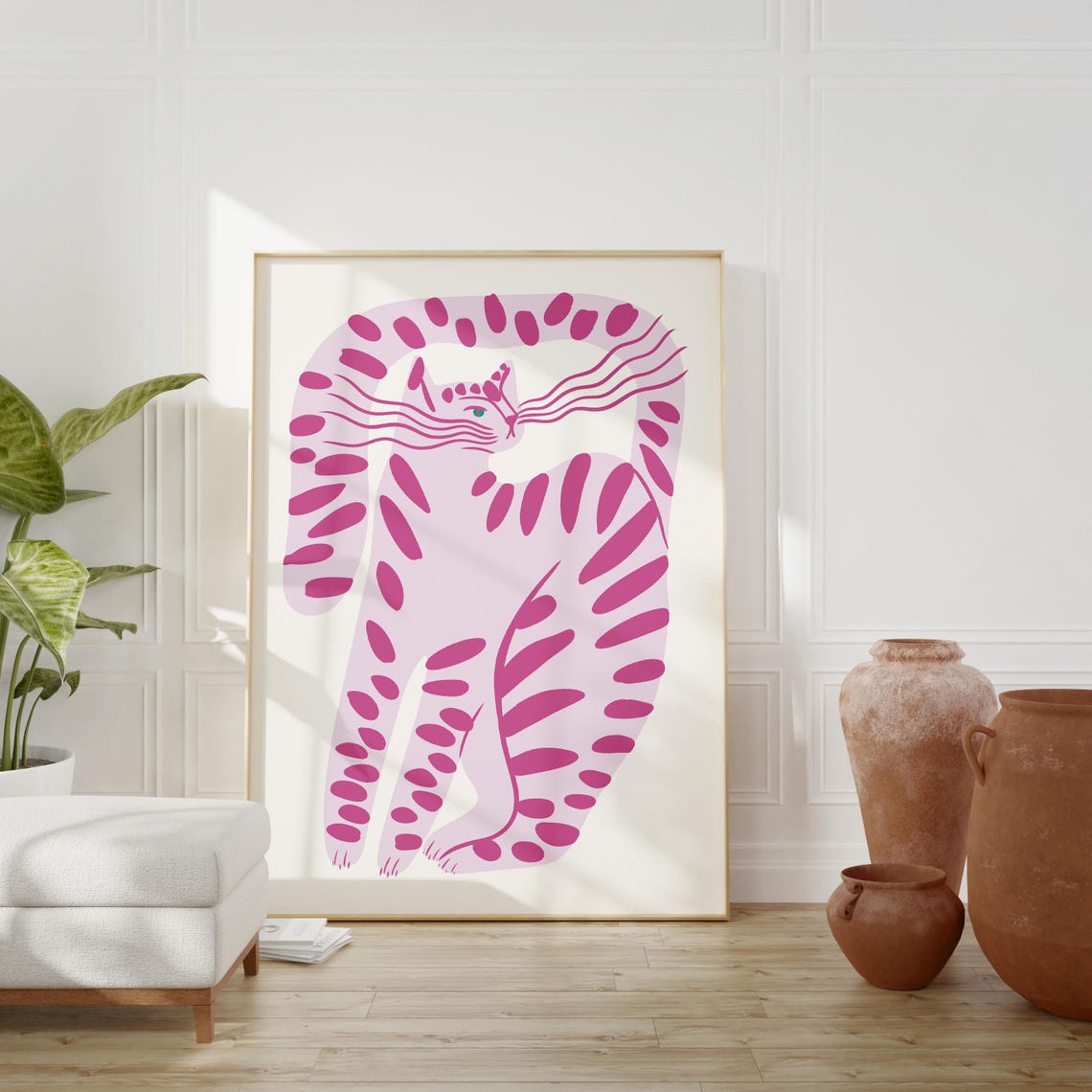 Pink Tiger Playful Abstract Striped Big Cat Modern Animal Poster