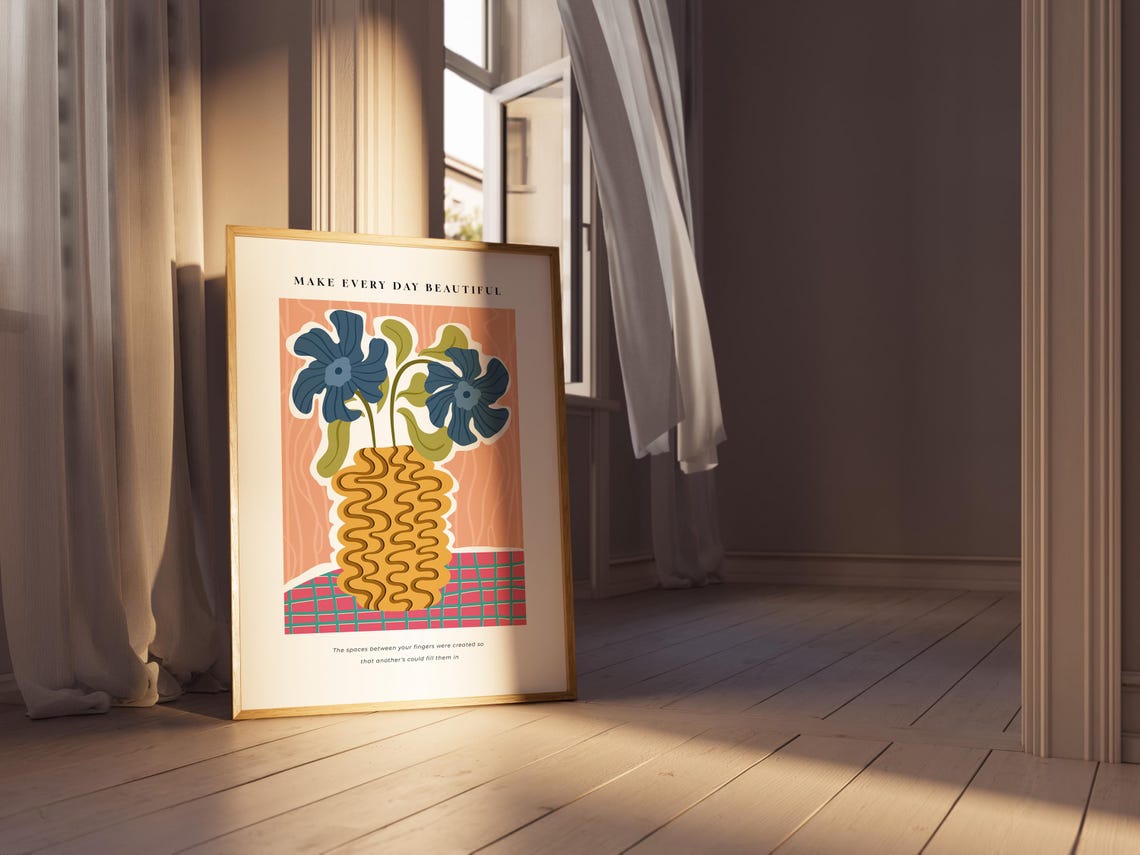 Make Every Day Beautiful Blue Flower Vase Mid Century Modern Poster - Image 4