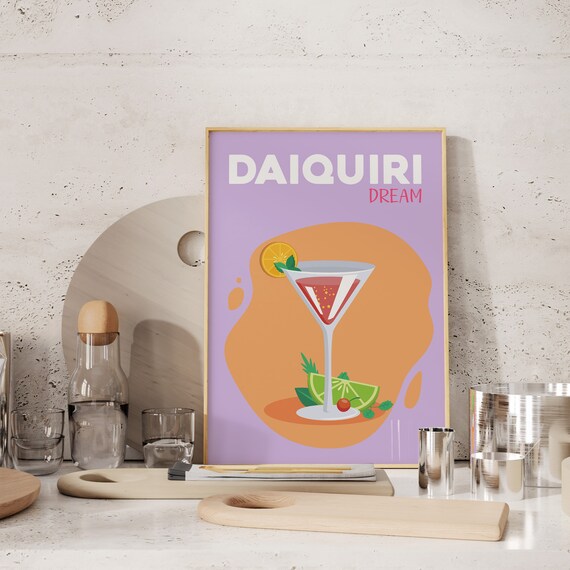 Daiquiri Dream Pink Martini Glass Retro Cocktail Bar Wall Art